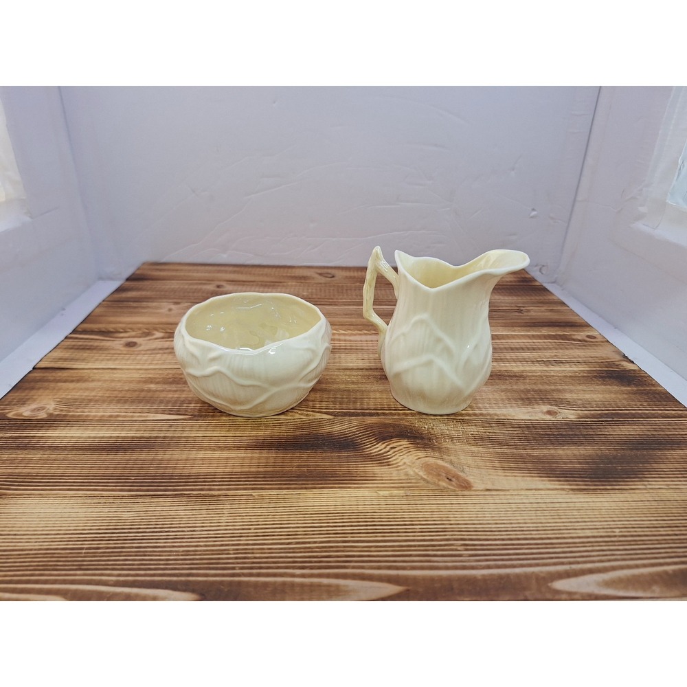 Belleek Cream and Sugar Lily Porcelain Luster 1st‎ Green Mark Vintage
